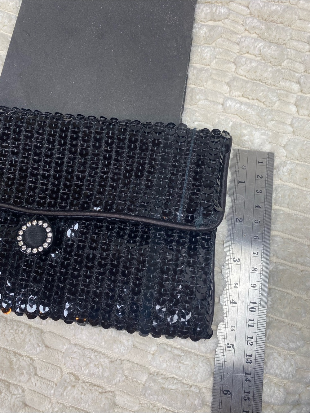 VTG 70’s Norell Black Sequin Clutch Evening Bag Rhinestone Button Closure EUC - Picture 15 of 15